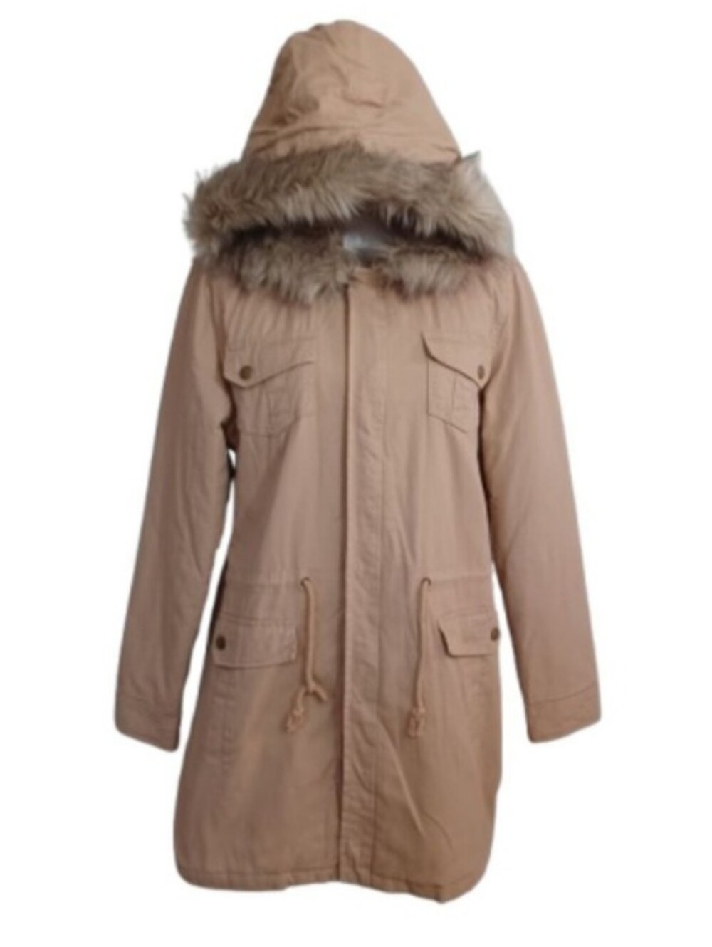 Women's Joe Boxer Beige Brown Faux Fur Hooded Utility Jacket XL